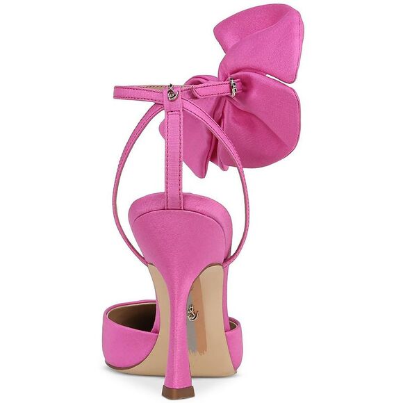 Sam Edelman Womens Halie Pink Satin Pointed Toe Ankle Strap Pumps Shoes New - Picture 3 of 3